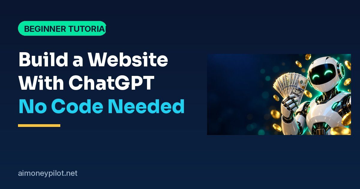 Friendly robot next to a website layout representing building a site with ChatGPT