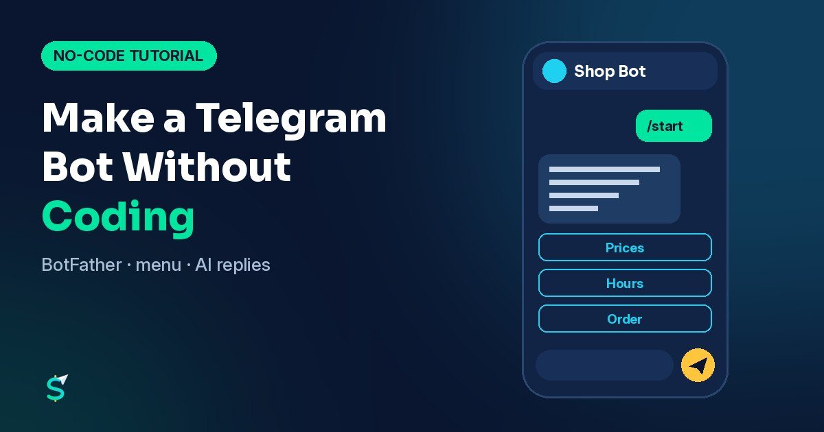 Phone mockup of a shop bot chat with menu buttons next to the guide title